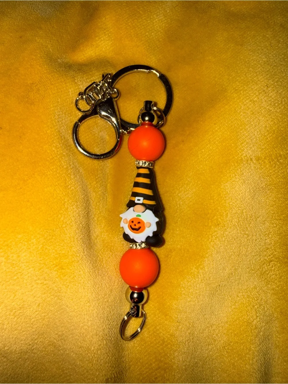 Halloween Orange Gnome Keychain - Handmade